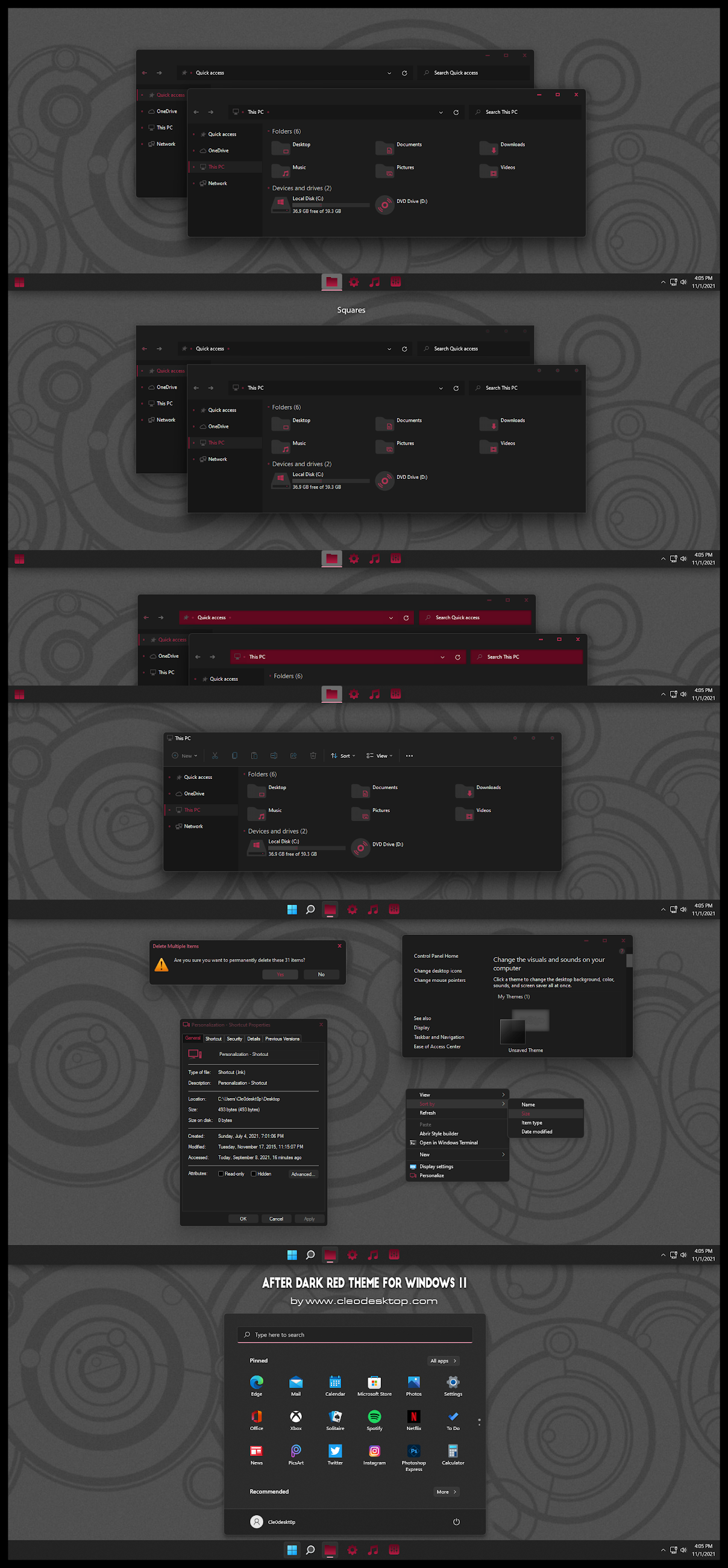 After Dark Red Theme For Windows 11