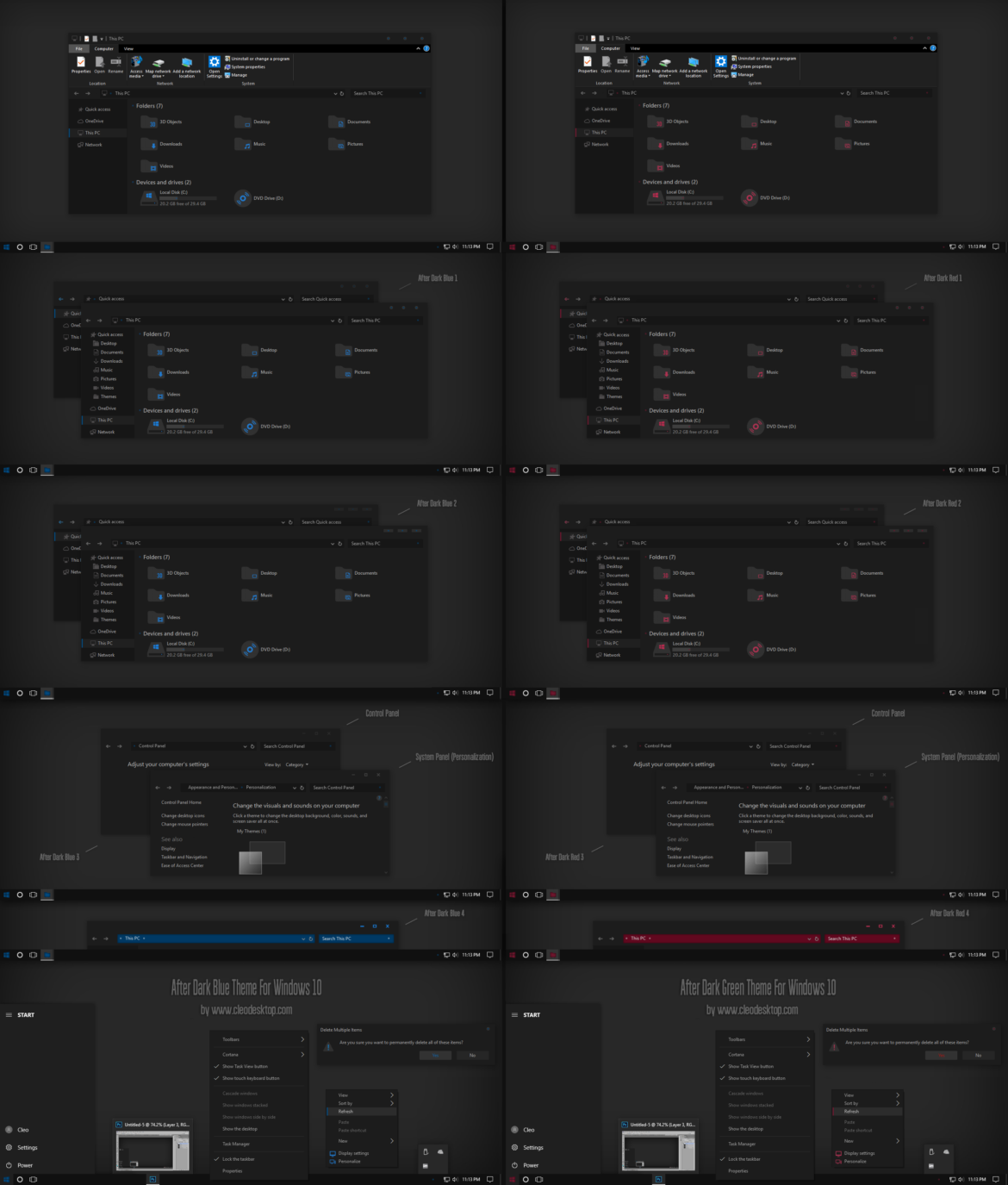 After Dark Blue And Red Theme For Windows 10