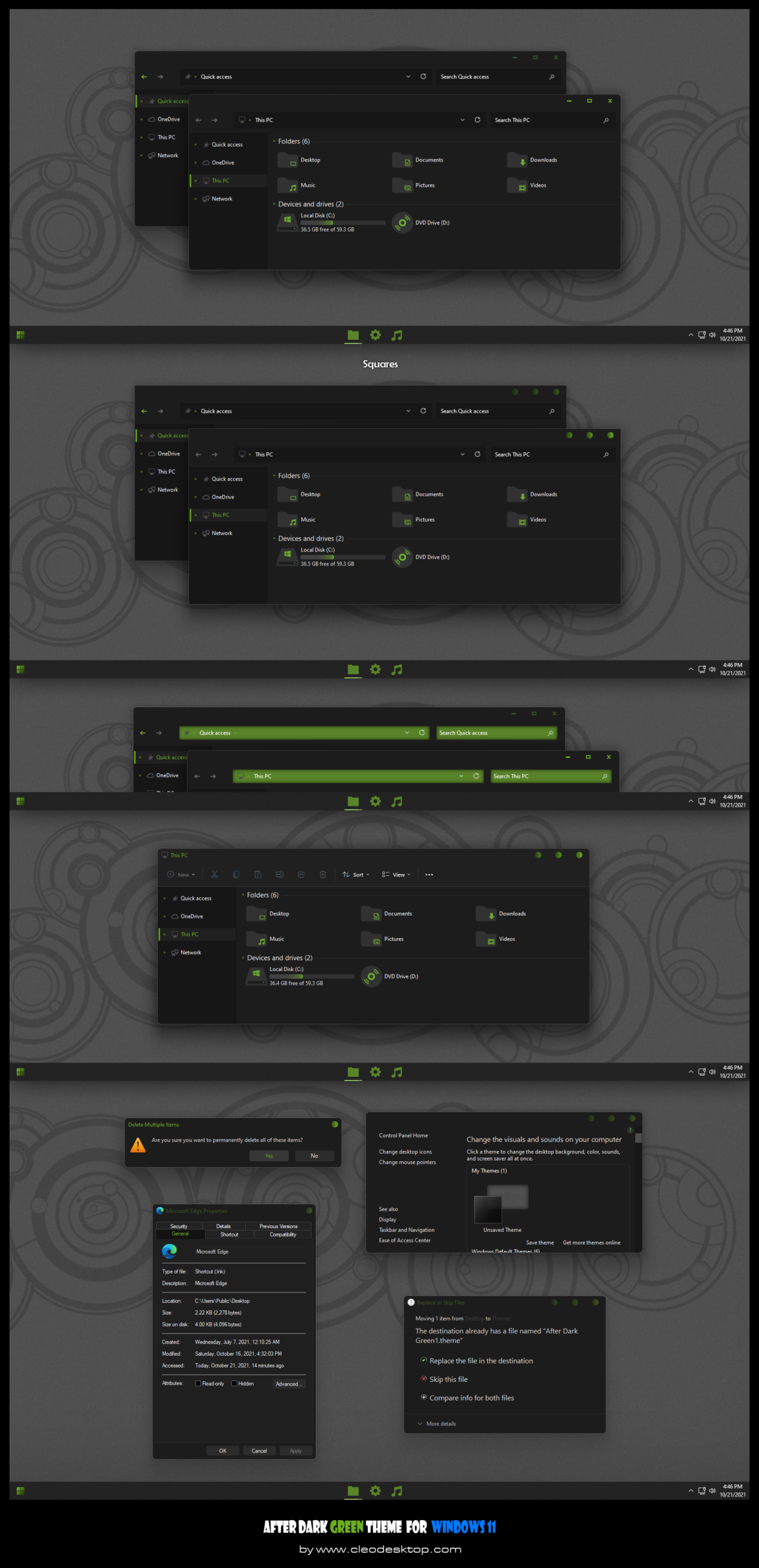 After Dark Green Theme For Windows 11