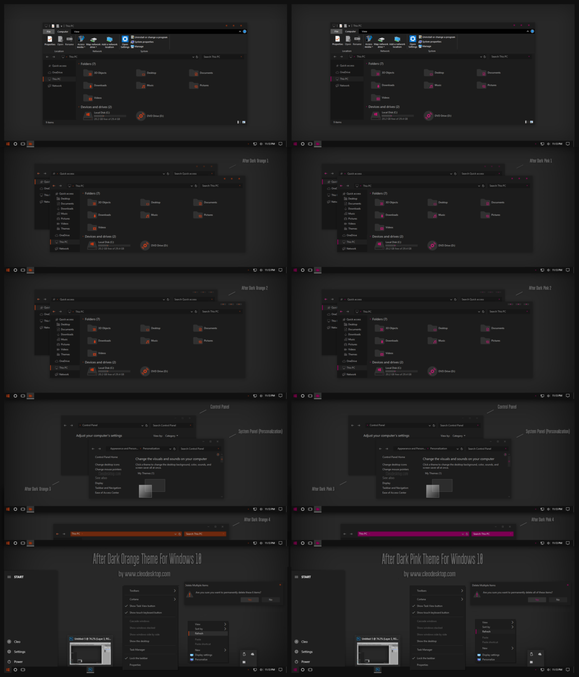 After Dark Orange And Pink Theme For Windows 10