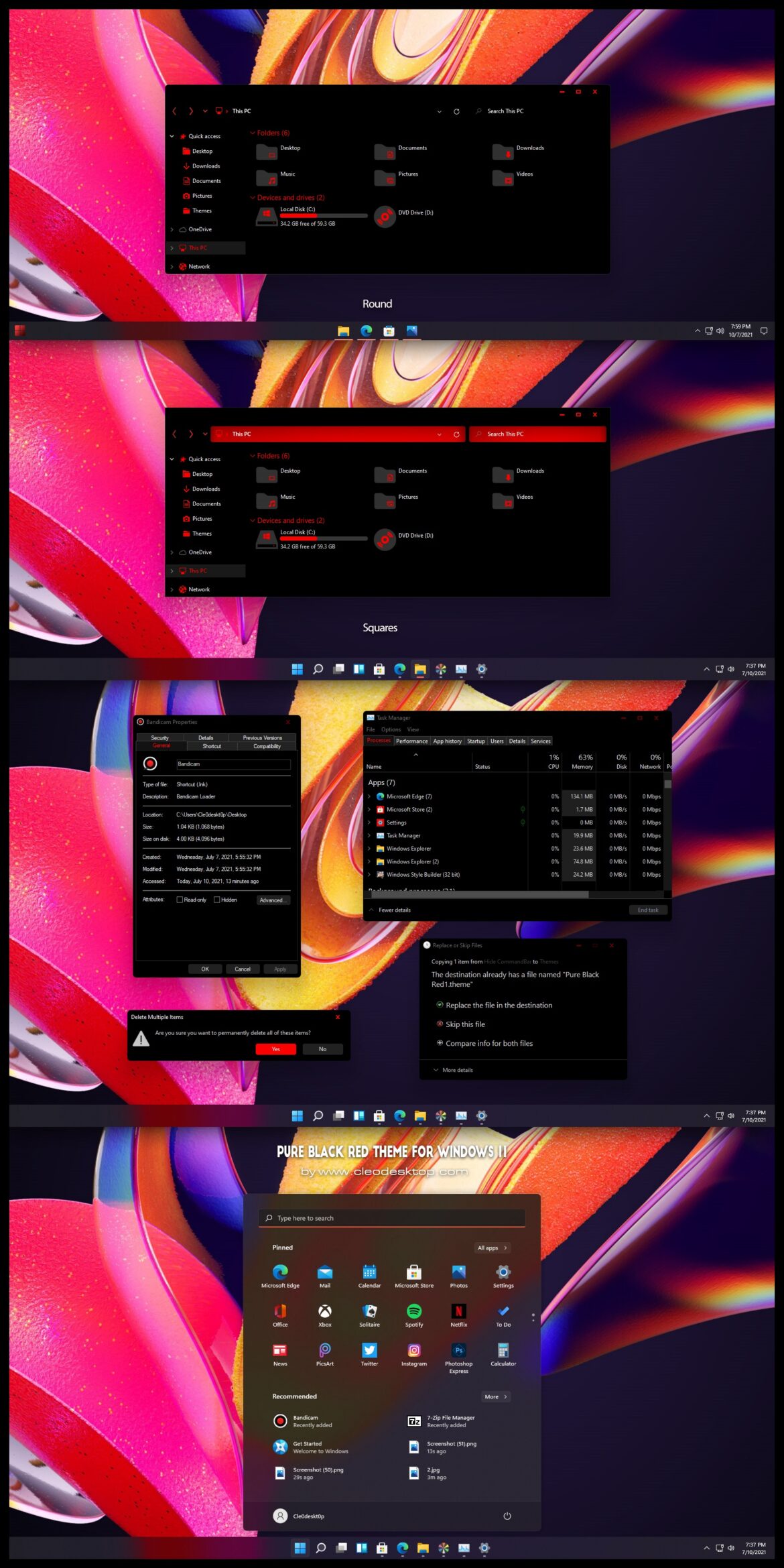 Pure Black Red Theme For Windows 11