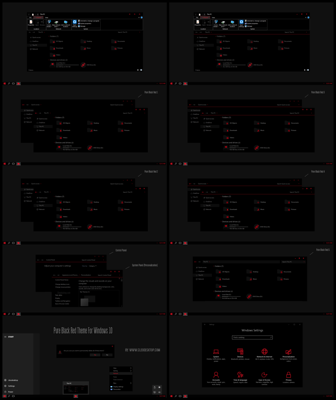 Pure Black Red Theme For Windows 10