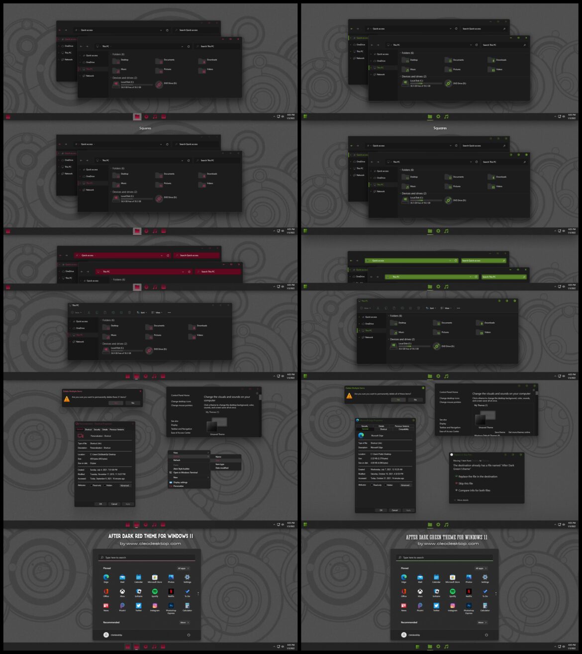 After Dark Red And Green Theme For Windows 11
