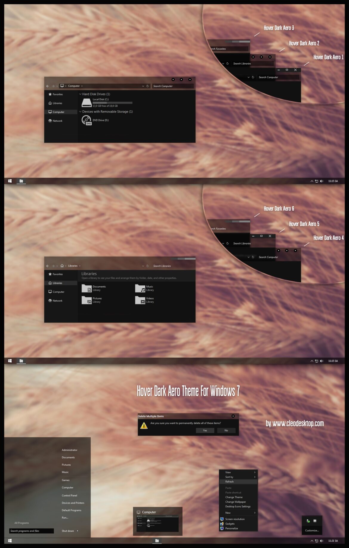 Hover Dark Aero Theme For Windows 7