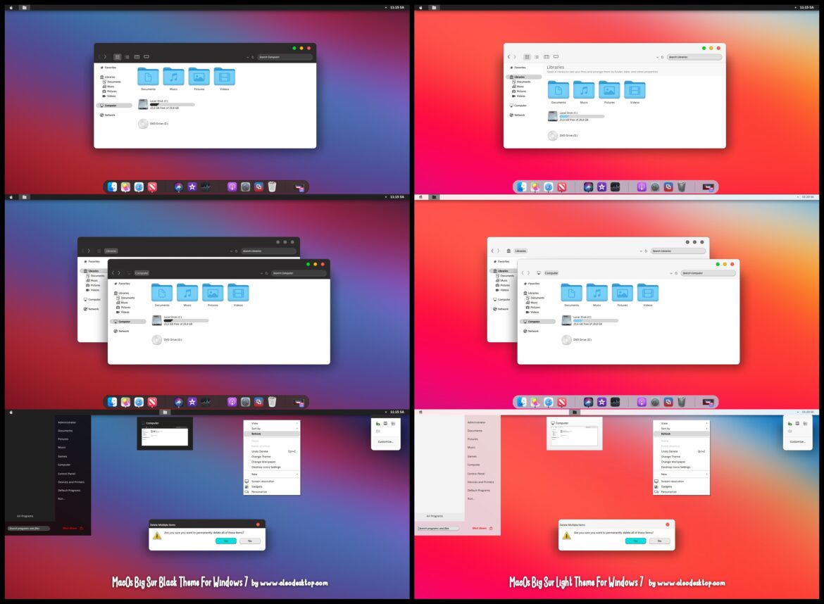 MacOs Big Sur Black And Light Theme For Windows 7