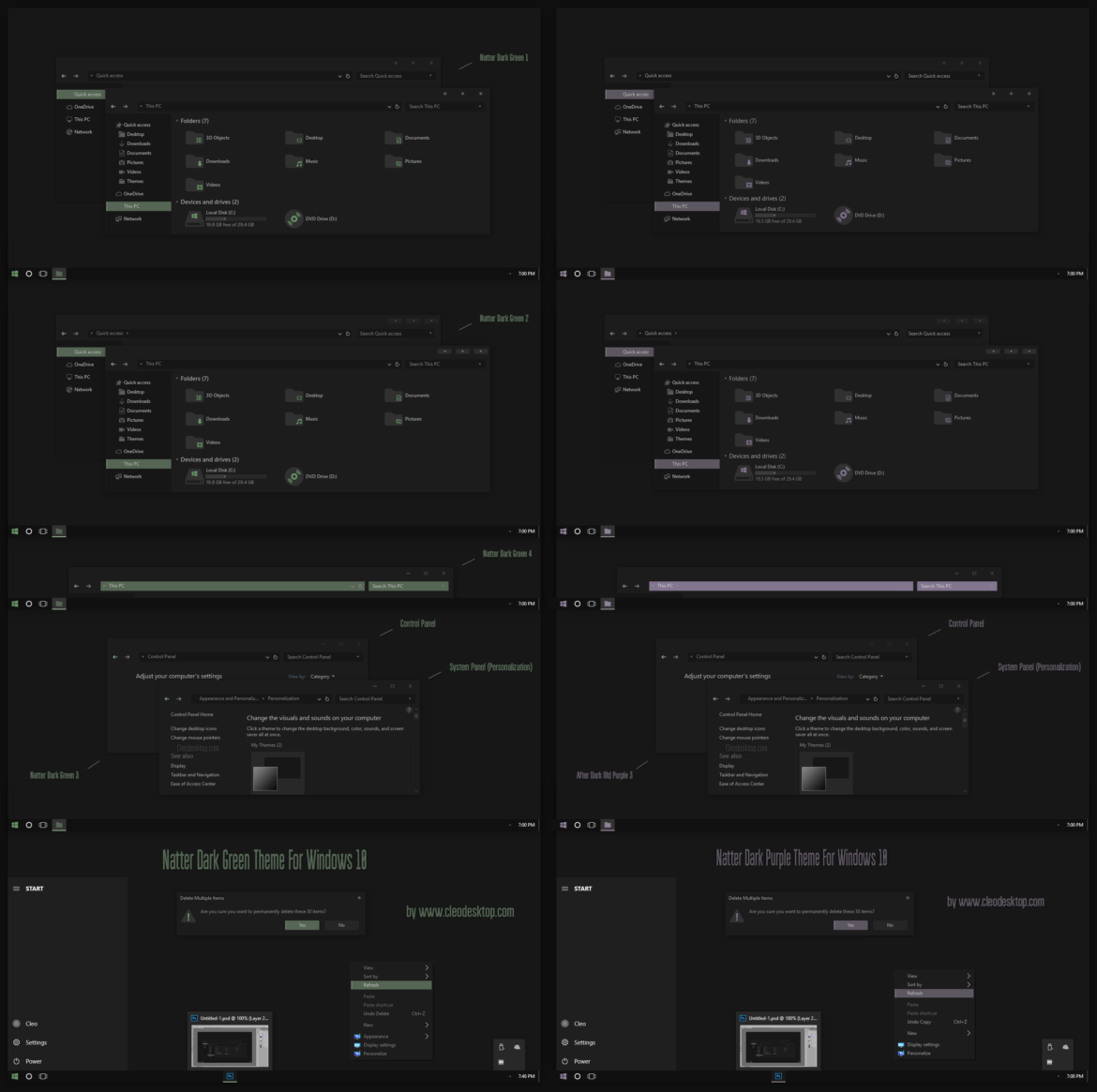 Natter Dark Green And Purple Theme For Windows 10