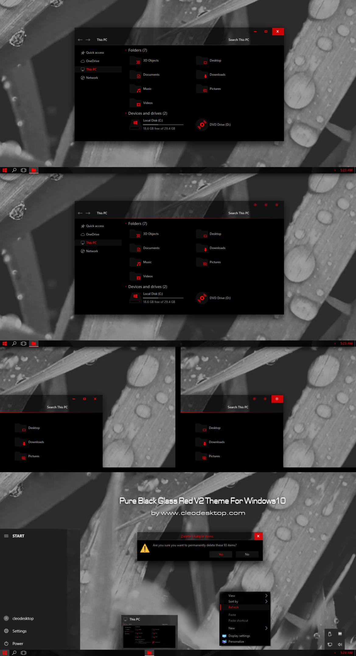 Pure Black Glass Red v2 Theme For Windows 10
