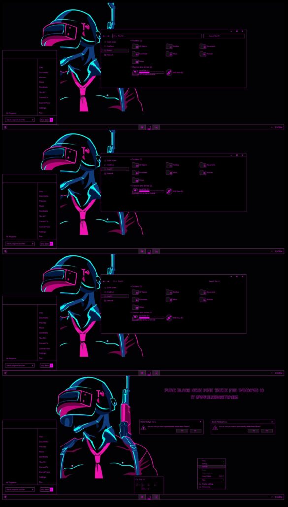 Pure Black Neon Pink Theme For Windows 10