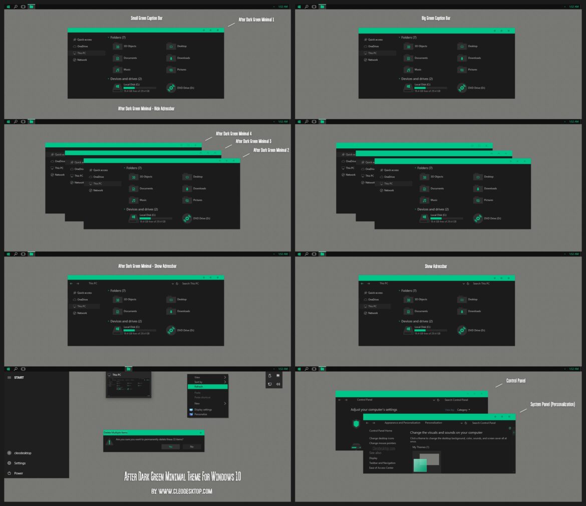 After Dark Green Minimal Theme For Windows 10