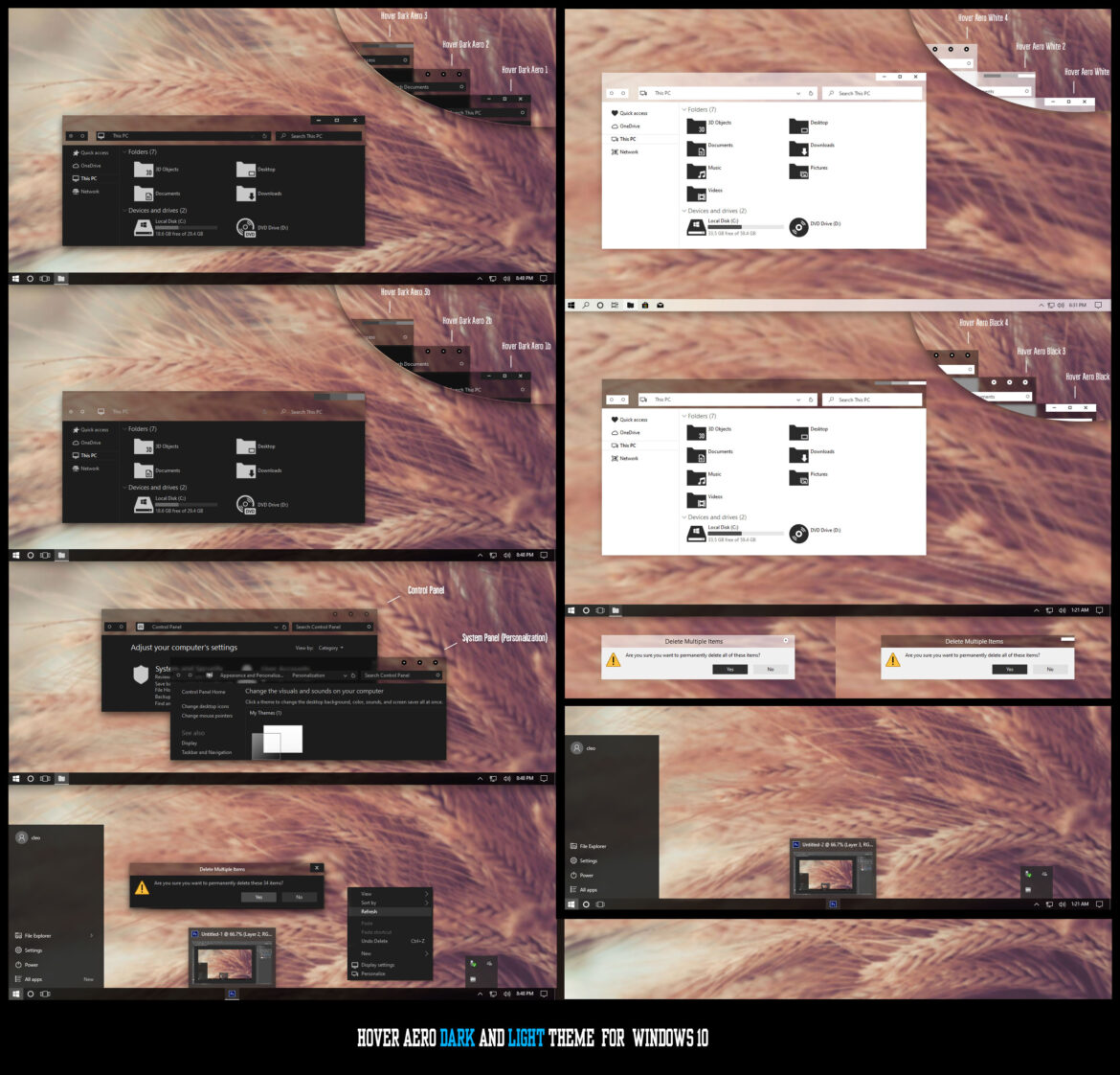Hover Aero Dark And Light Theme For Windows 10