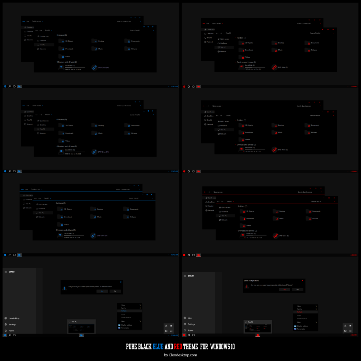 Pure Black Blue And Red Theme For Windows 10