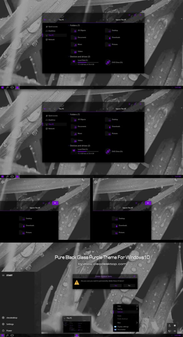 Pure Black Glass Purple Theme Windows 10