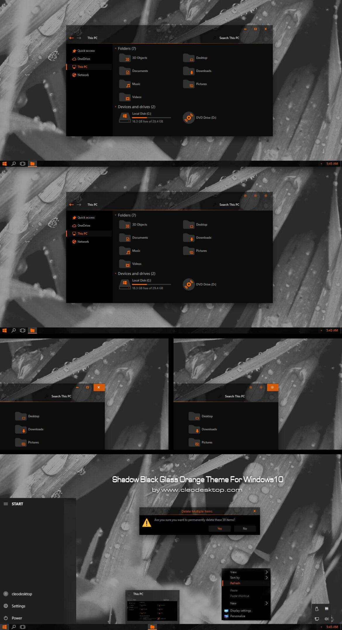Shadow Black Glass Orange Theme For Windows 10