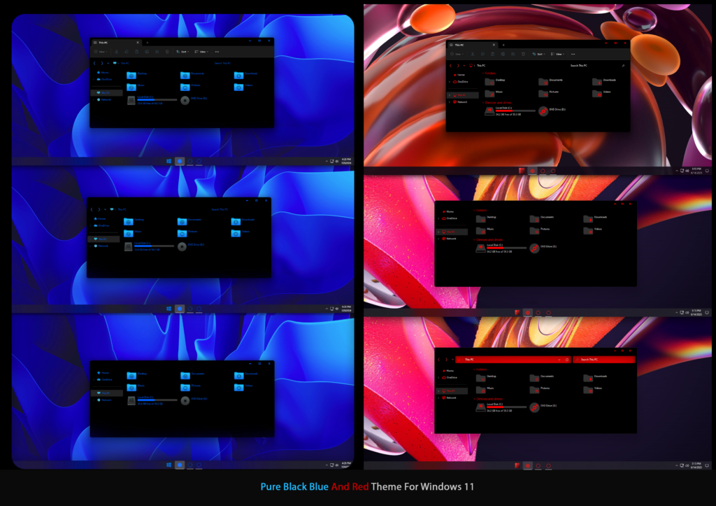Pure Black Blue And Red Theme For Windows 11 Windows 11 Themes