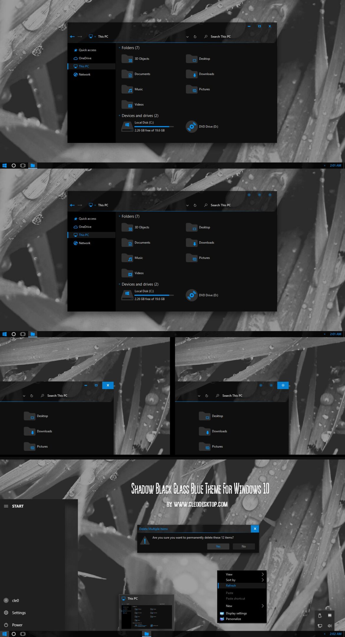 Shadow Black Glass Blue Theme For Windows 10