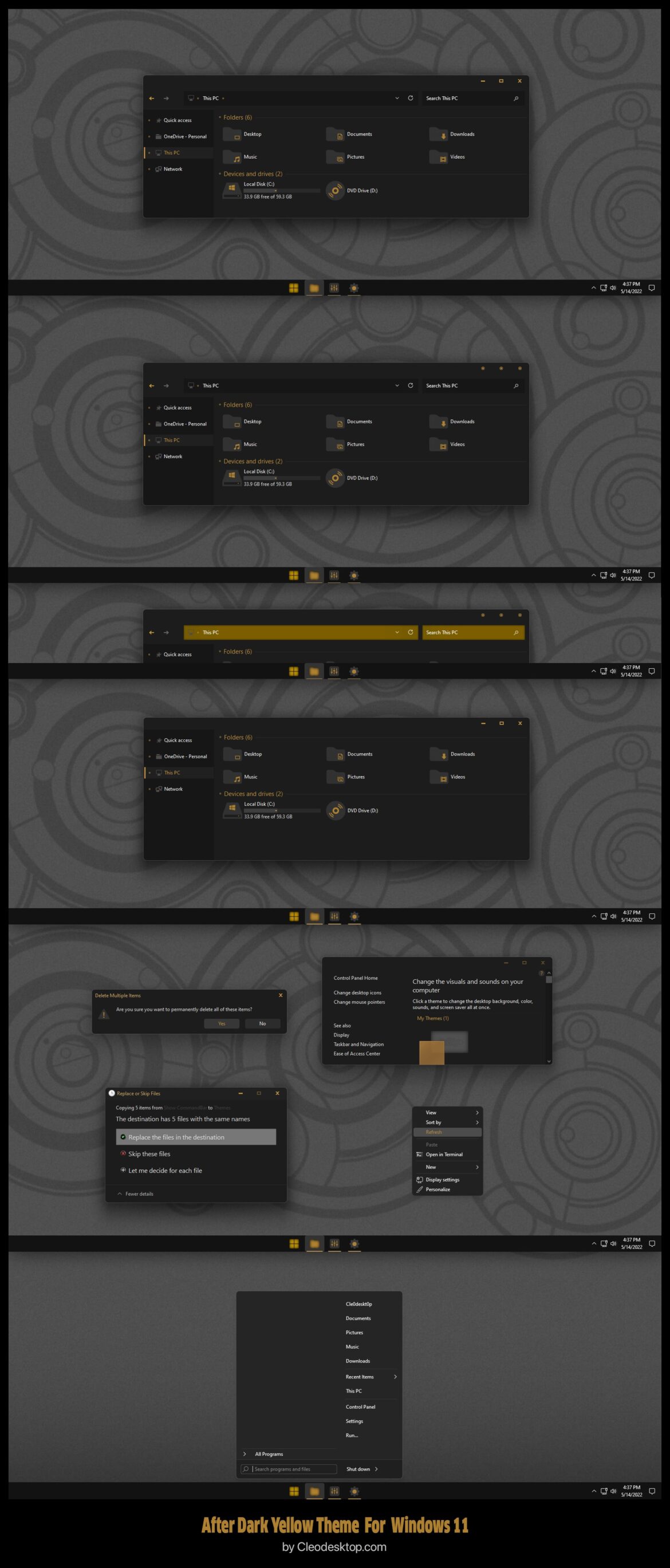 After Dark Yellow Theme For Windows 11