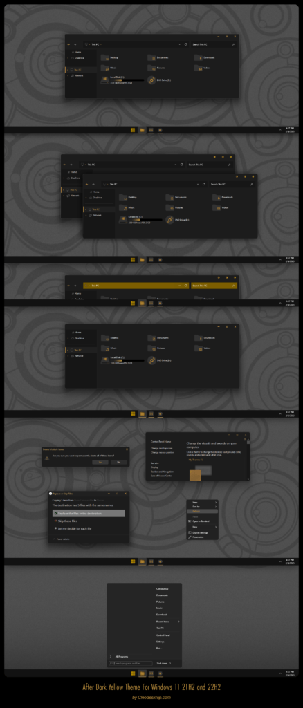 After Dark Yellow Theme For Windows 11 22H2 Windows 11 Themes