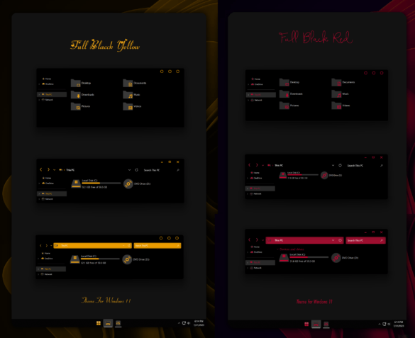 Full Black Yellow And Red Theme For Windows 11