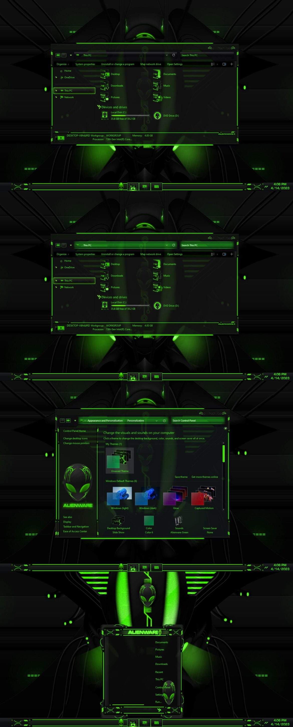 Alienware Green Big Border Theme For Windows 11 - Cleodesktop