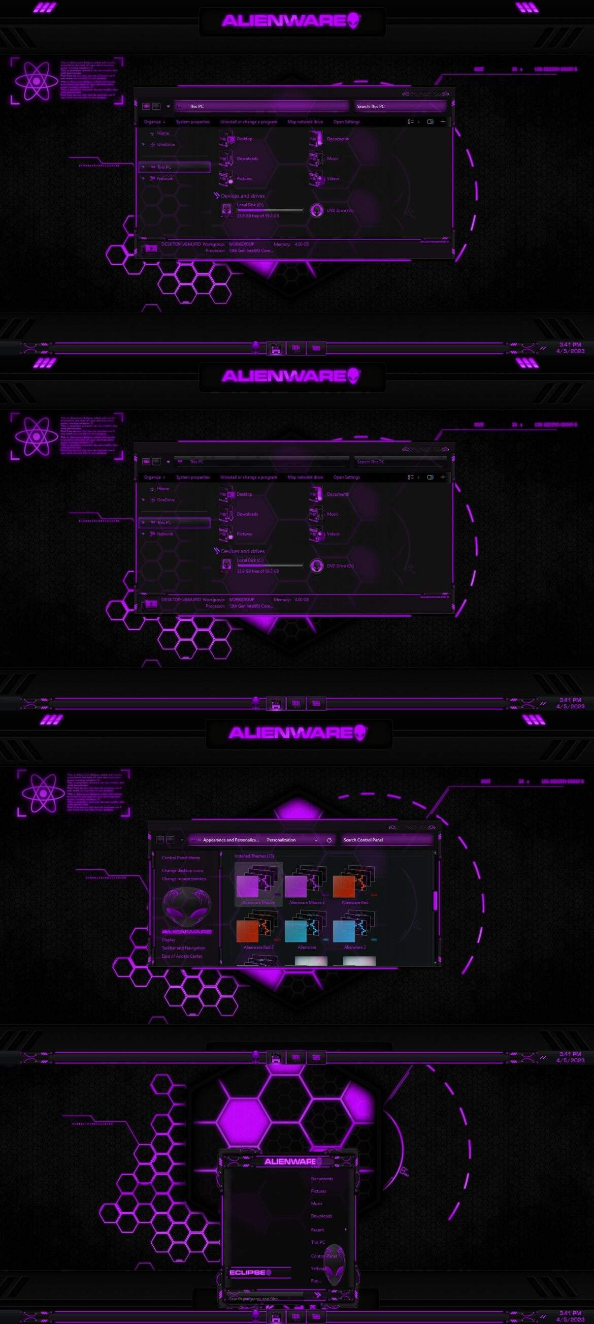 Alienware Mauve Big Border Theme For Windows 11
