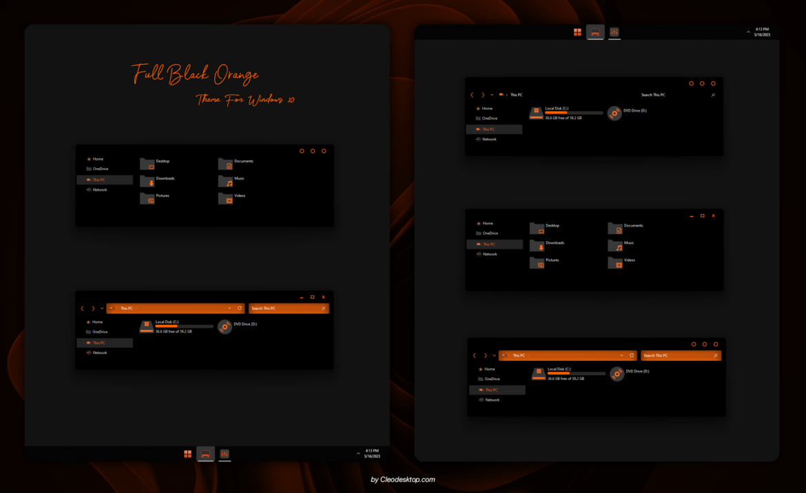 Black Orange Theme For Windows 10