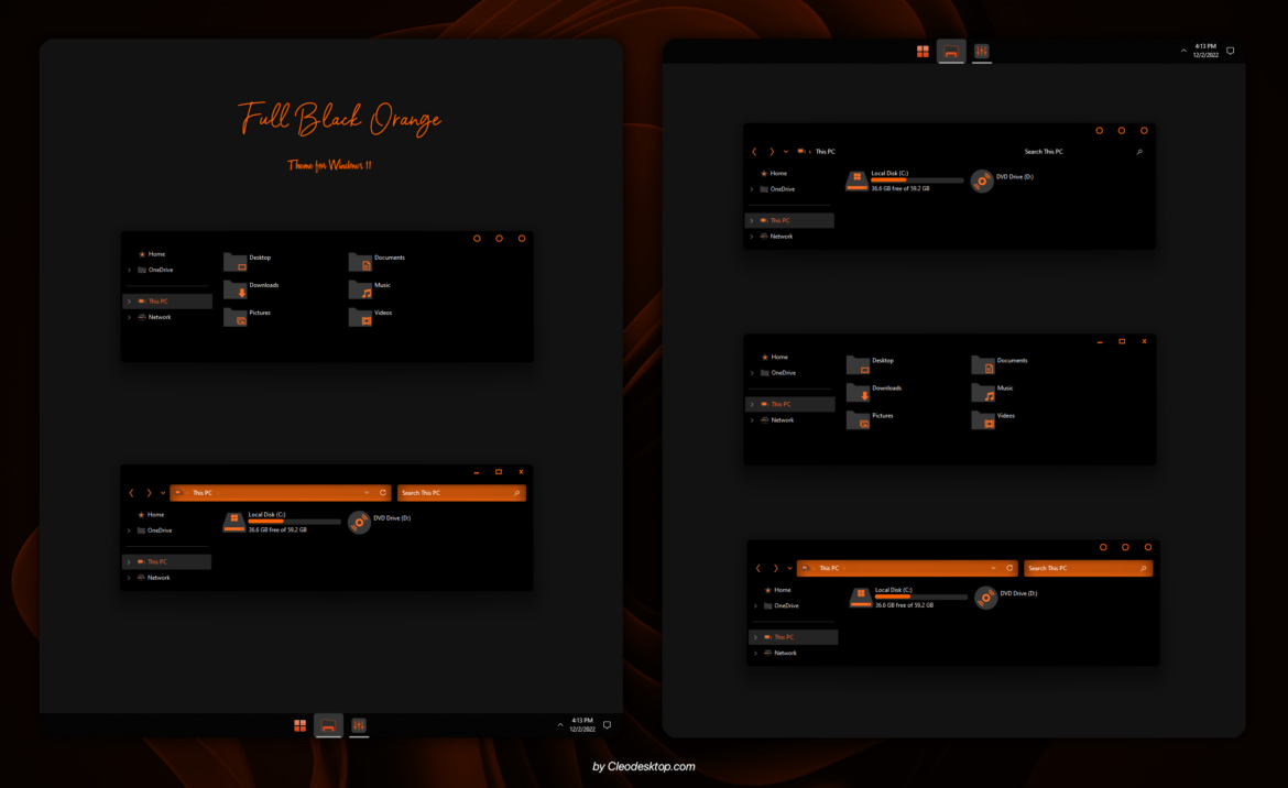 Full Black Orange Theme For Windows 11