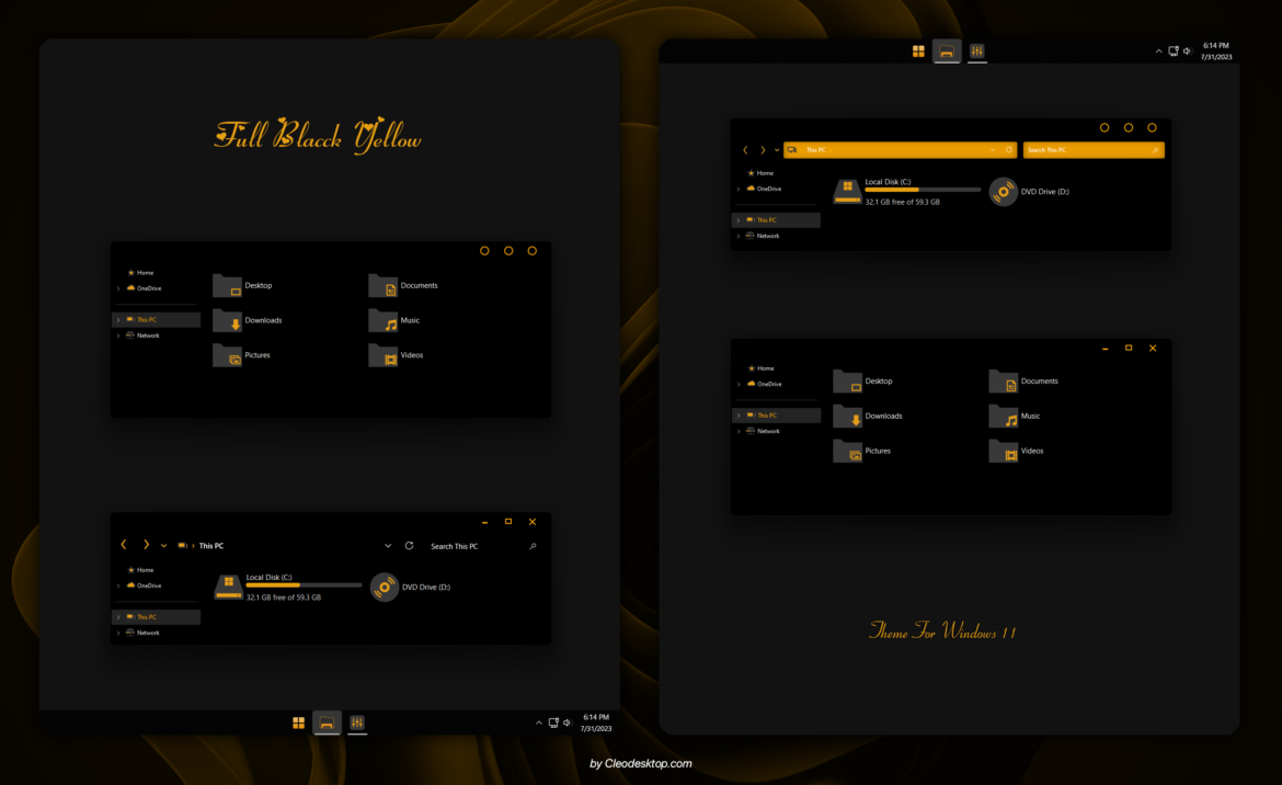 Full Black Yellow Theme For Windows 11