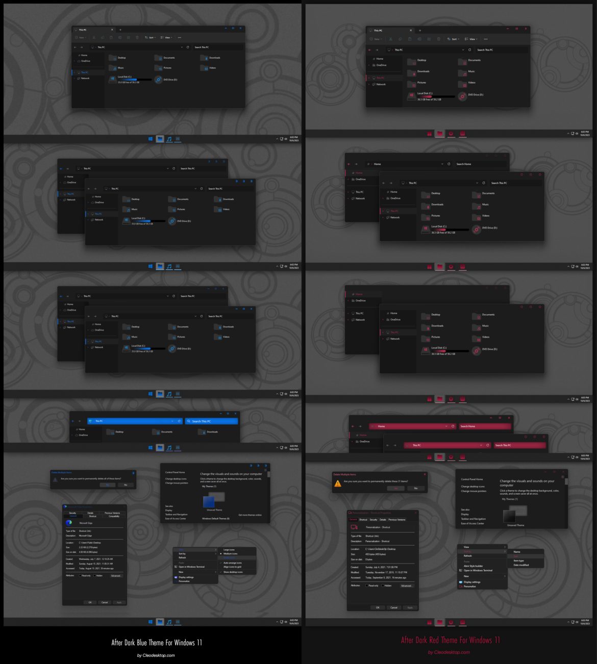 After Dark Blue And Red Theme For Windows 11