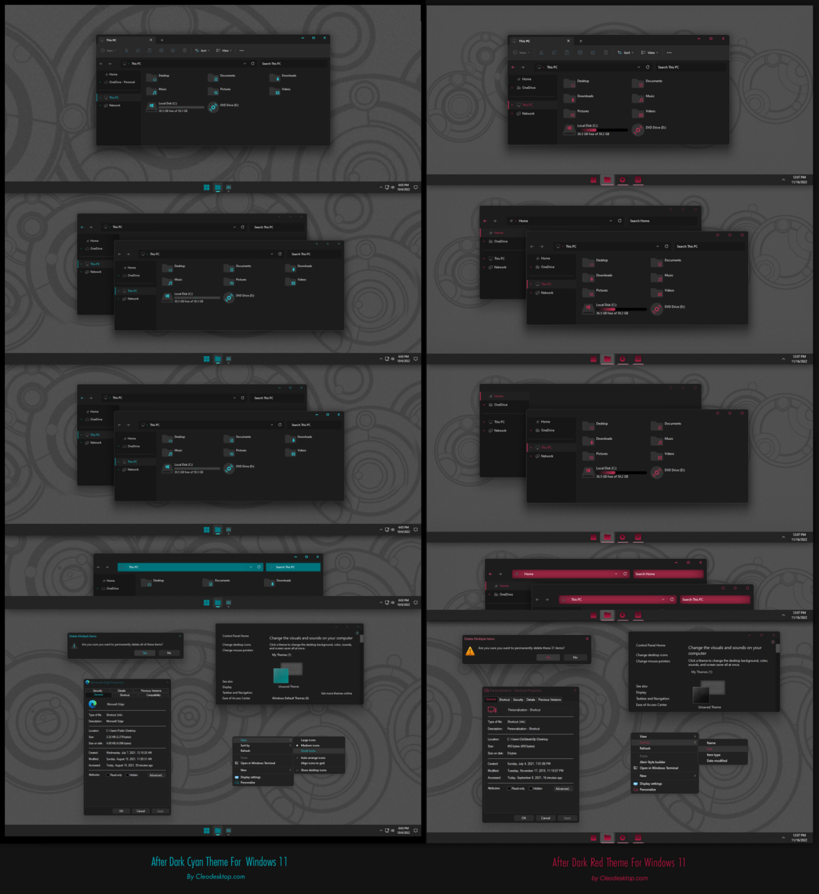 After Dark Cyan And Red Theme For Windows 11