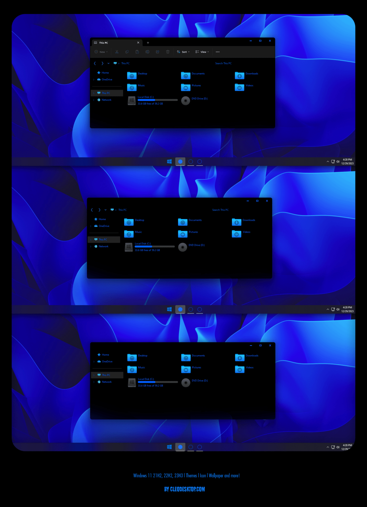 Pure Black Blue Theme For Windows 11