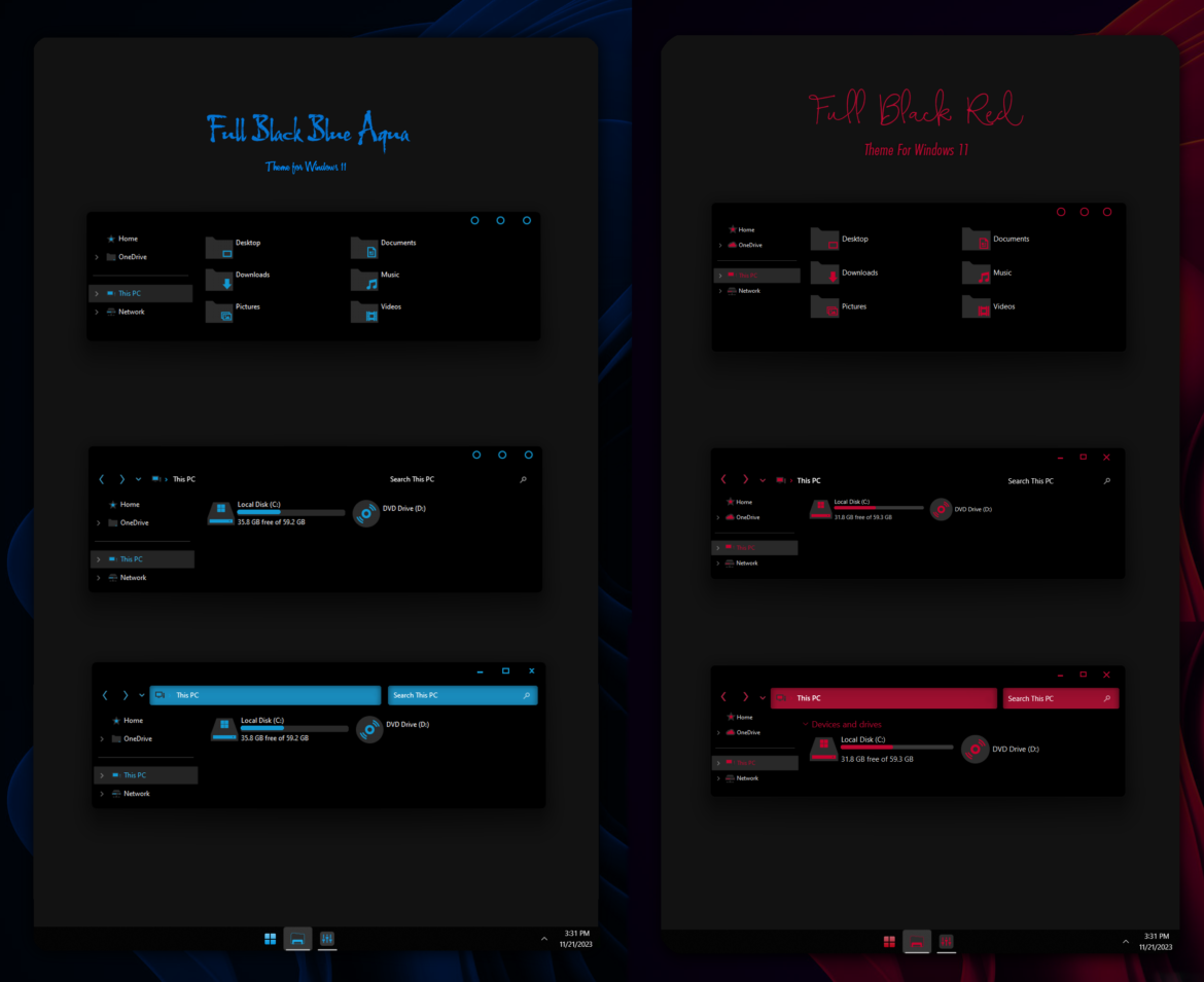 Full Black Blue And Red Theme For Windows 11