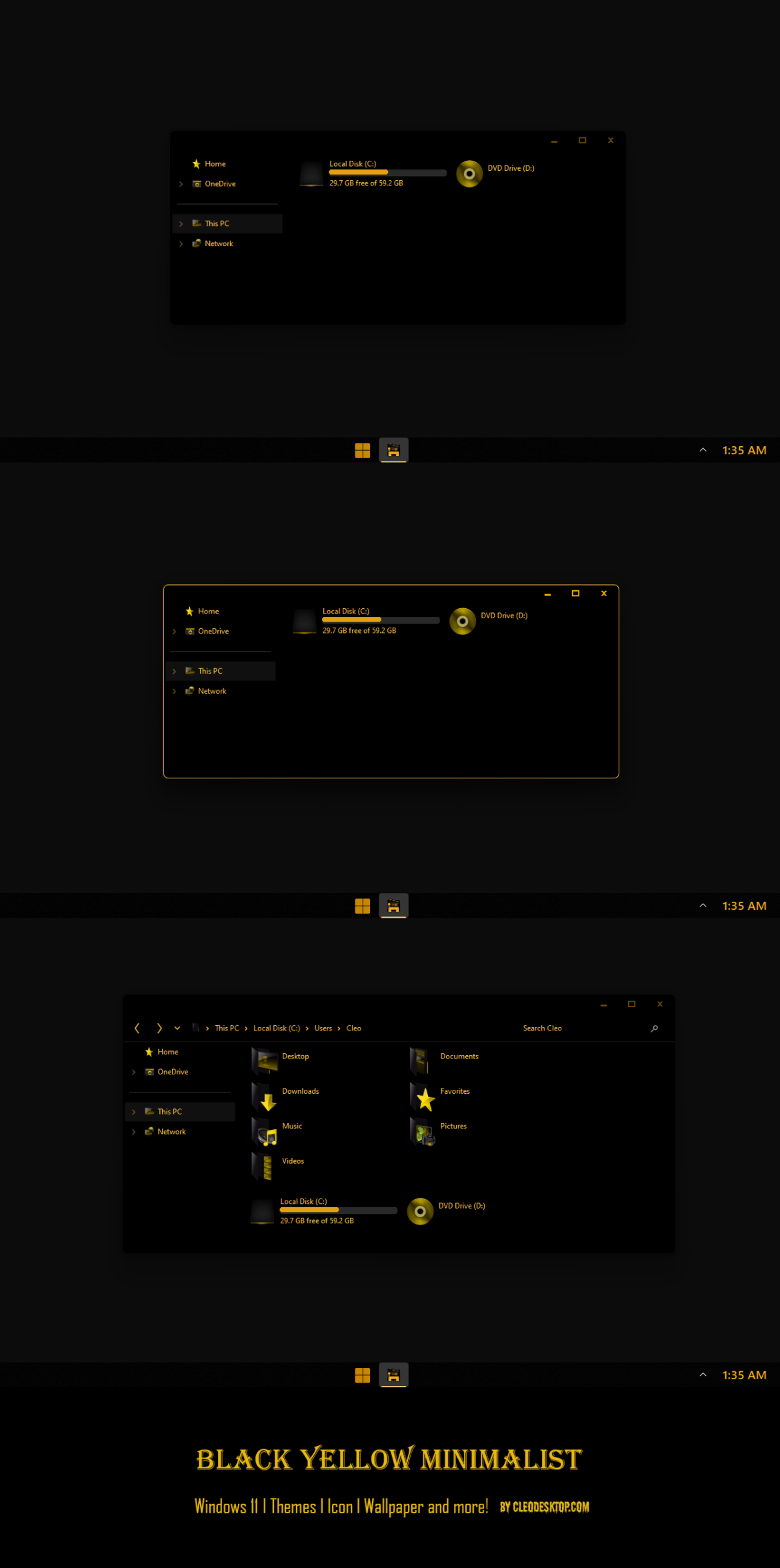 Black Yellow Minimalist Theme For Windows 11