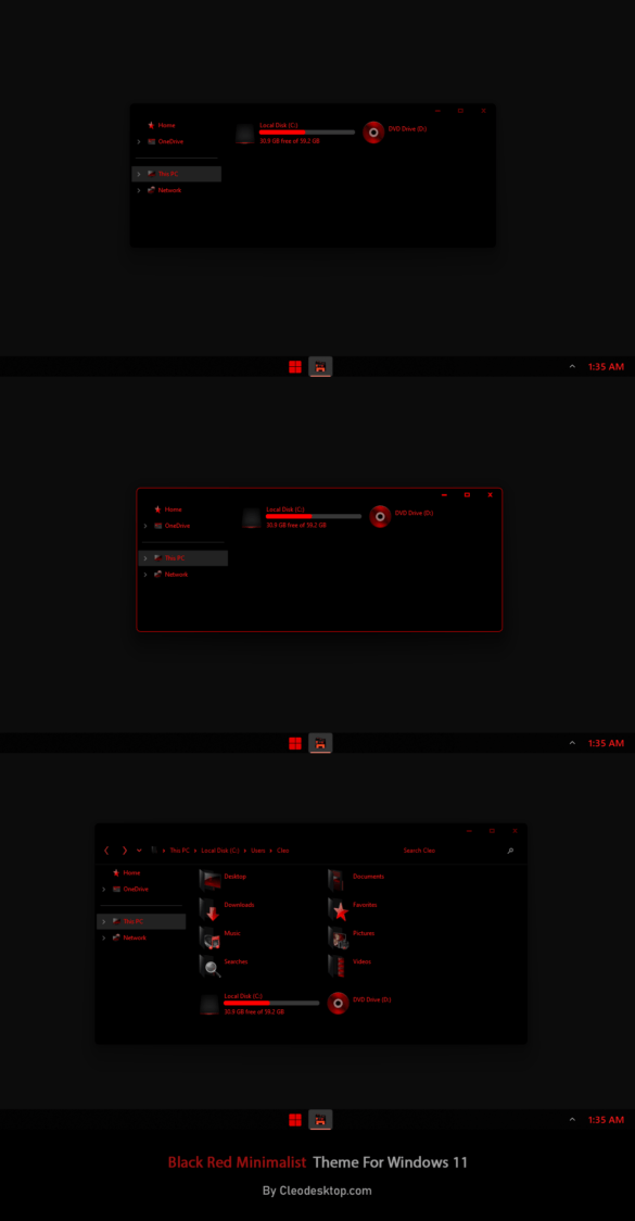 Black Red Minimalist Theme For Windows 11