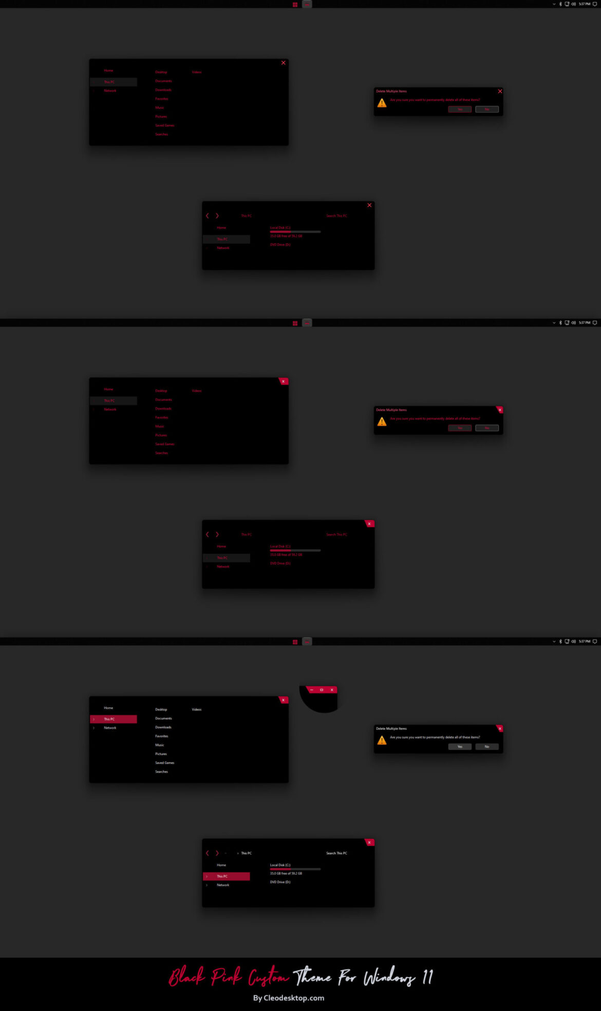 Black Pink Custom Theme For Windows 11