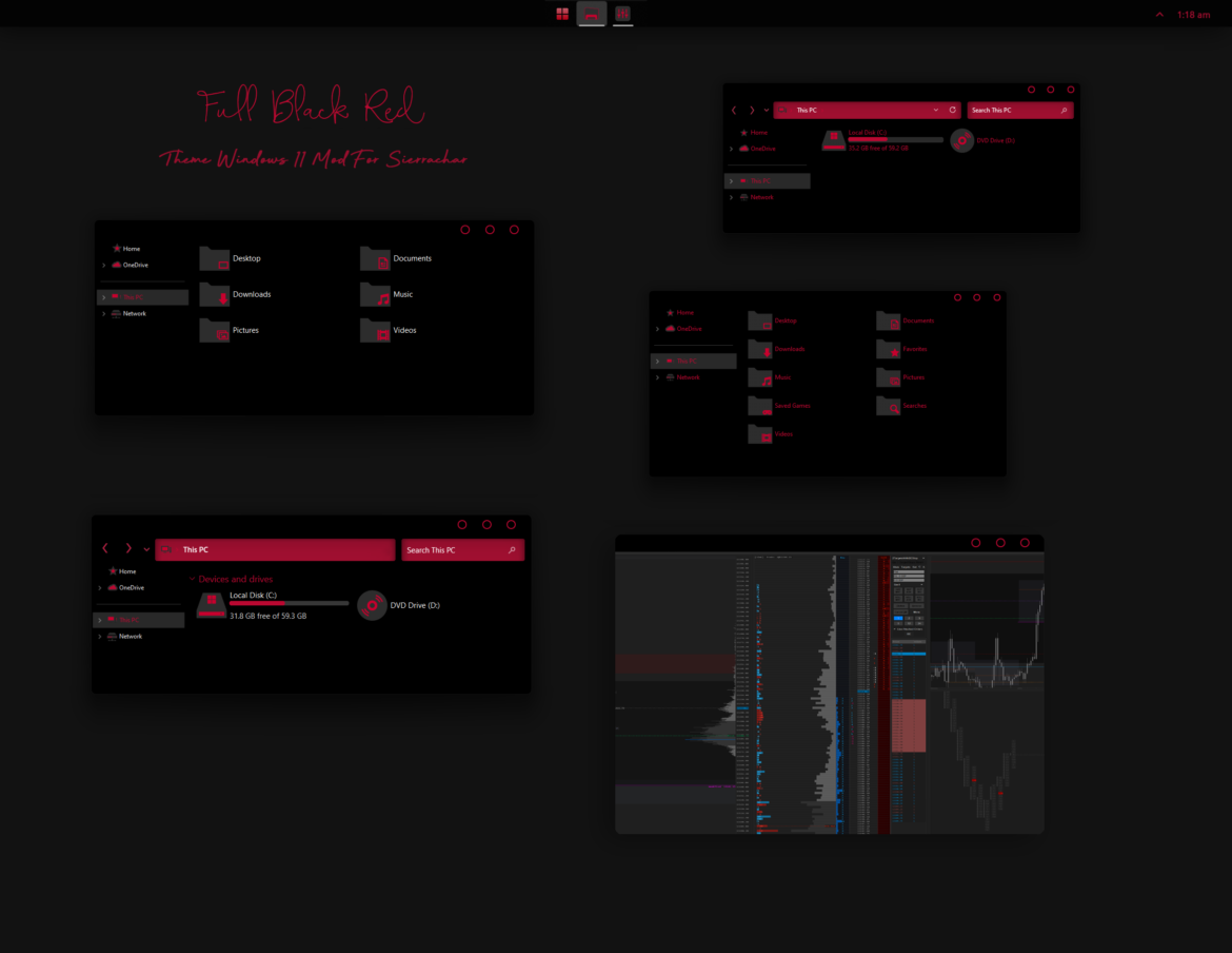Full Black Red Theme Windows 11 Mod For Sierrachart
