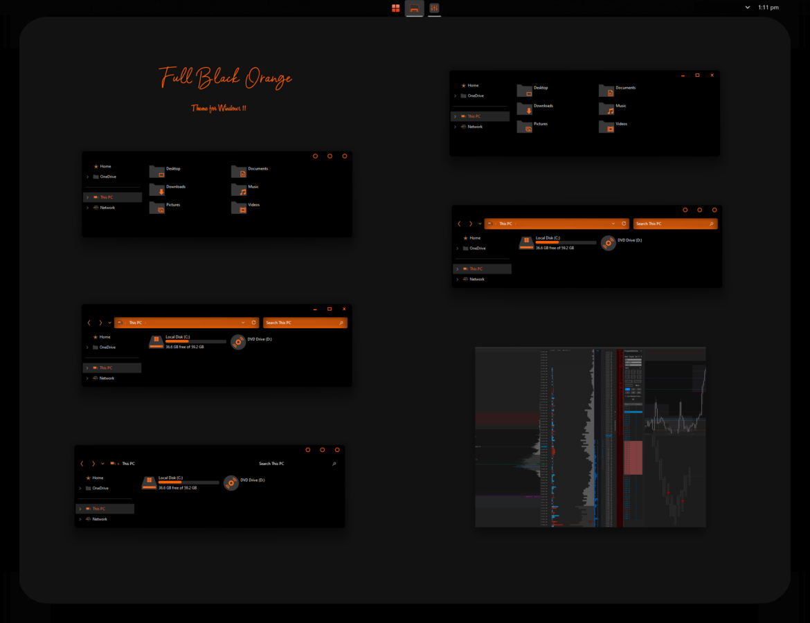 Full Black Orange Theme Windows 11 Mod Sierrachart